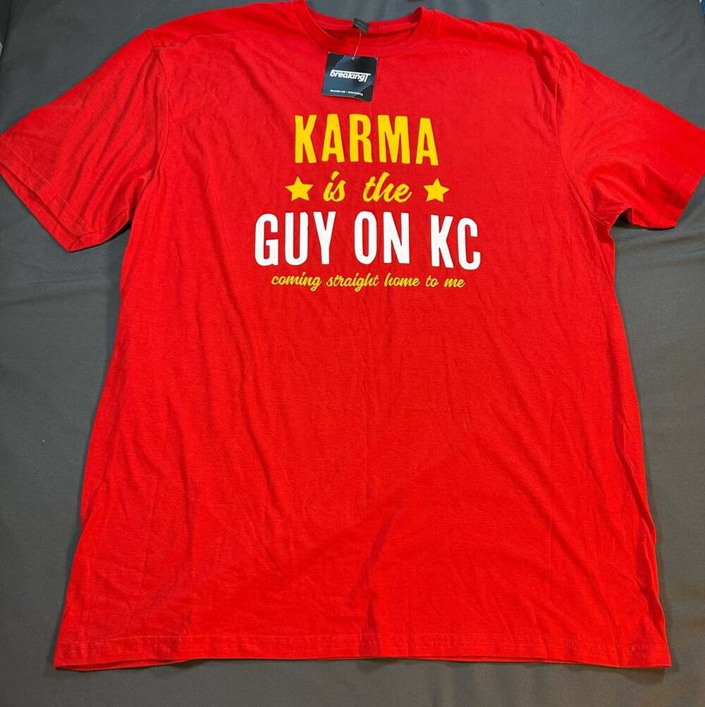 BreakingT Karma Is The Guy On KC T Shirt XL Red Chiefs Football NWT